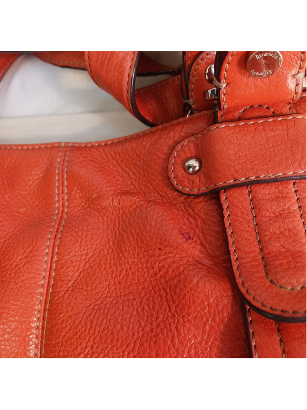 VTG Y2K Tignanello Handbag Orange Leather 2 Straps Magnetic Closure shoulder Bag - Picture 7 of 10